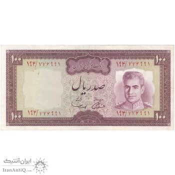 اسکناس 100 ریال (آموزگار - سمیعی) نوشته سیاه - تک - VF30 - محمد رضا شاه
