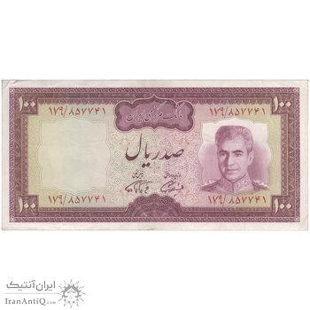 اسکناس 100 ریال (آموزگار - فرمان فرماییان) نوشته سیاه - تک - EF40 - محمد رضا شاه