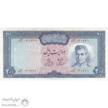اسکناس 200 ریال (آموزگار - فرمان فرماییان) نوشته سیاه - تک - EF45 - محمد رضا شاه