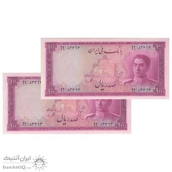 اسکناس 100 ریال سری سوم - جفت - UNC62 - محمد رضا شاه