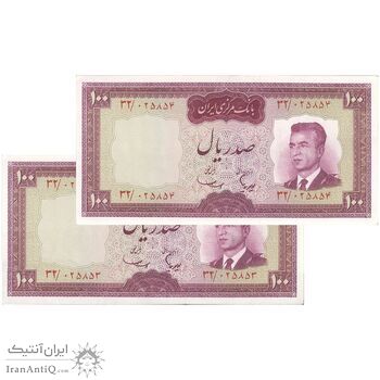 اسکناس 100 ریال (هویدا - سمیعی) - جفت - AU53 - محمد رضا شاه