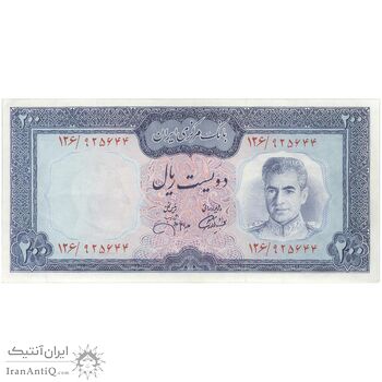 اسکناس 200 ریال (آموزگار - جهانشاهی) - تک - AU58 - محمد رضا شاه
