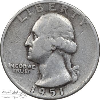 سکه کوارتر دلار 1951D واشنگتن - VF30 - آمریکا سکه کوارتر دلار 1951D واشنگتن - VF30 - آمریکا