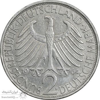 سکه 2 مارک 1964F جمهوری فدرال - ماکس پلانک - EF45 - آلمان