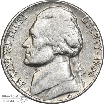 سکه 5 سنت 1966 جفرسون - EF45 - آمریکا