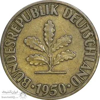 سکه 10 فینیگ 1950F جمهوری فدرال - EF45 - آلمان