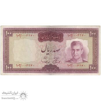 اسکناس 100 ریال (آموزگار - سمیعی) نوشته قرمز - VF35 - محمد رضا شاه