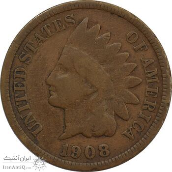 سکه 1 سنت 1908 سرخپوستی - VF30 - آمریکا