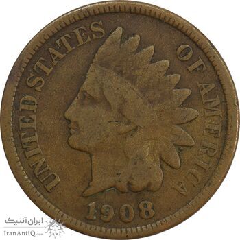 سکه 1 سنت 1908 سرخپوستی - VF30 - آمریکا