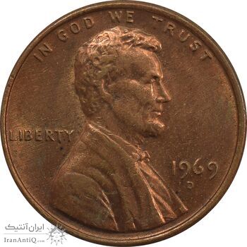 سکه 1 سنت 1969D لینکلن - AU - آمریکا