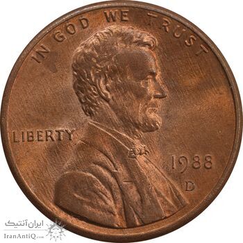 سکه 1 سنت 1988D لینکلن - MS64 - آمریکا
