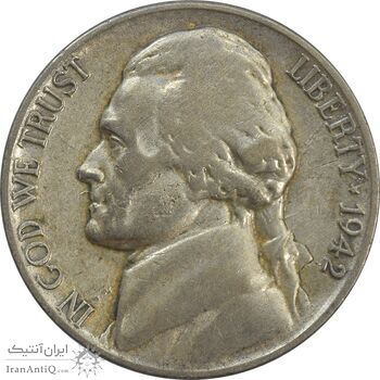 سکه نیکل 5 سنت 1942 جفرسون - VF35 - آمریکا