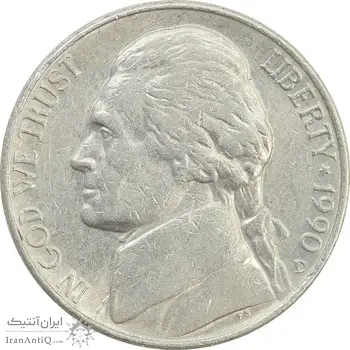 سکه 5 سنت 1990D جفرسون - EF - آمریکا