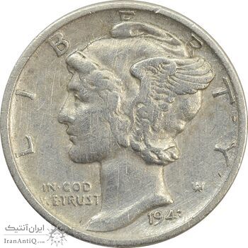 سکه 1 دایم 1943D مرکوری - VF30 - آمریکا