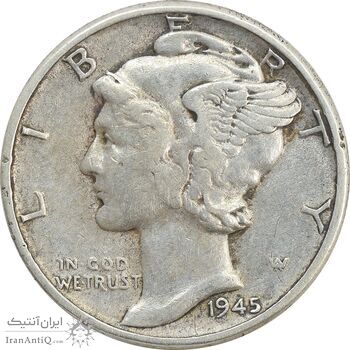 سکه 1 دایم 1945 مرکوری - VF35 - آمریکا سکه 1 دایم 1945 مرکوری - VF35 - آمریکا
