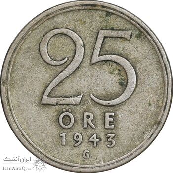 سکه 25 اوره 1943 گوستاو پنجم - EF45 - سوئد