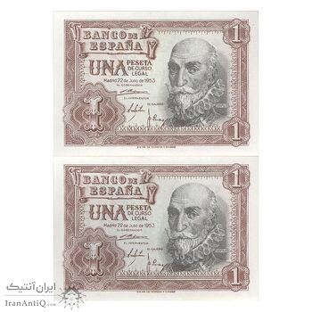 اسکناس 1 پزتا 1953 فرانسیسکو فرانکو - جفت - UNC63 - اسپانیا