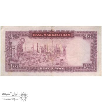 اسکناس 100 ریال (آموزگار - سمیعی) نوشته سیاه - تک - VF35 - محمد رضا شاه
