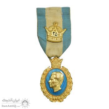 نشان بیست و پنجمین سال سلطنت - با جعبه فابریک - AU - محمد رضا شاه