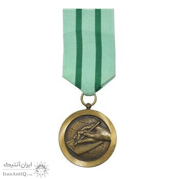 مدال برنز سواد آموزی - نازک - با روبان - AU - محمد رضا شاه