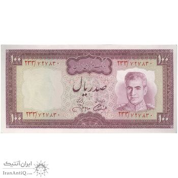 اسکناس 100 ریال (آموزگار - جهانشاهی) - تک - UNC61 - محمد رضا شاه