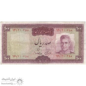 اسکناس 100 ریال (آموزگار - سمیعی) نوشته قرمز - تک - VF30 - محمد رضا شاه