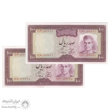 اسکناس 100 ریال (آموزگار - سمیعی) نوشته سیاه - جفت - UNC63 - محمد رضا شاه