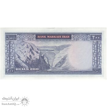 اسکناس 200 ریال (آموزگار - سمیعی) نوشته سیاه - تک - UNC63 - محمد رضا شاه