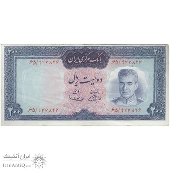 اسکناس 200 ریال (آموزگار - سمیعی) نوشته قرمز - تک - VF35 - محمد رضا شاه