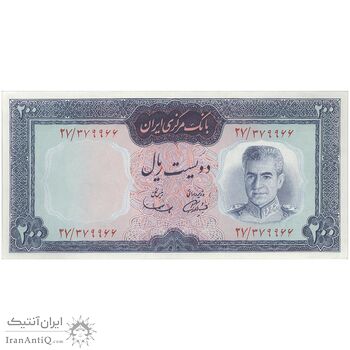 اسکناس 200 ریال (آموزگار - سمیعی) نوشته قرمز - تک - UNC62 - محمد رضا شاه