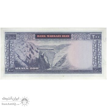 اسکناس 200 ریال (آموزگار - سمیعی) نوشته قرمز - تک - UNC63 - محمد رضا شاه