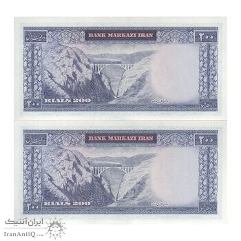اسکناس 200 ریال (آموزگار - سمیعی) نوشته سیاه - جفت - UNC63 - محمد رضا شاه