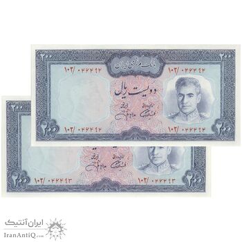 اسکناس 200 ریال (آموزگار - جهانشاهی) - جفت - UNC64 - محمد رضا شاه