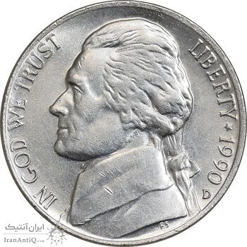 سکه 5 سنت 1990D جفرسون - AU58 - آمریکا