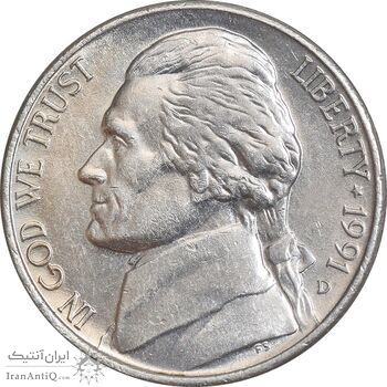 سکه 5 سنت 1991D جفرسون - AU58 - آمریکا