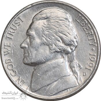 سکه 5 سنت 1991D جفرسون - AU58 - آمریکا