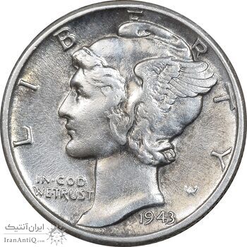 سکه 1 دایم 1943S مرکوری - EF45 - آمریکا