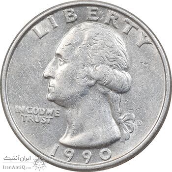 سکه کوارتر دلار 1990D واشنگتن - AU50 - آمریکا
