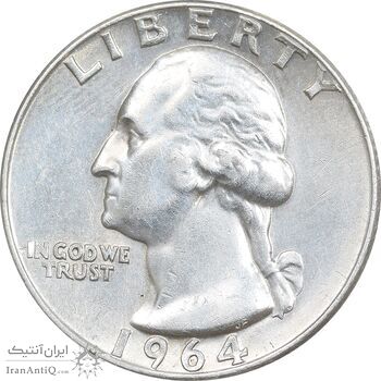 سکه کوارتر دلار 1964 واشنگتن - AU50 - آمریکا سکه کوارتر دلار 1964 واشنگتن - AU50 - آمریکا