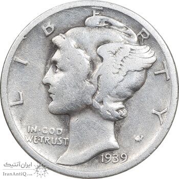 سکه 1 دایم 1939D مرکوری - VF35 - آمریکا