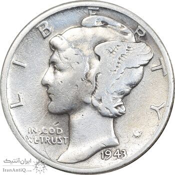 سکه 1 دایم 1943 مرکوری - VF35 - آمریکا
