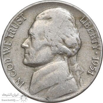 سکه 5 سنت 1951 جفرسون - VF35 - آمریکا