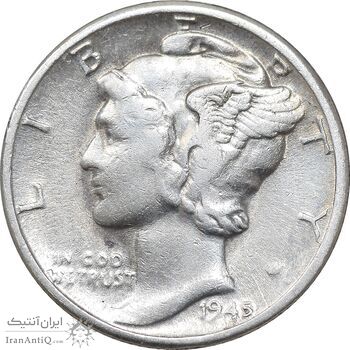 سکه 1 دایم 1945D مرکوری - AU50 - آمریکا