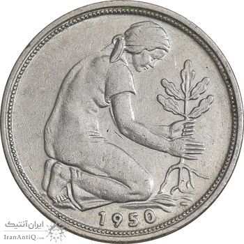 سکه 50 فینیگ 1950D جمهوری فدرال - EF45 - آلمان