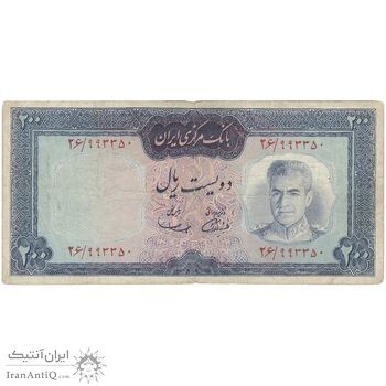 اسکناس 200 ریال (آموزگار - سمیعی) نوشته قرمز - تک - F15 - محمد رضا شاه