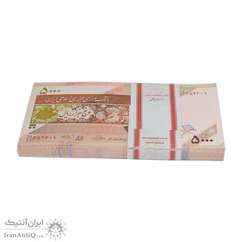 بسته اسکناس 5000 ریال امام (حسینی - بهمنی) کاسه بشقاب - شماره دوقلو - UNC - جمهوری اسلامی