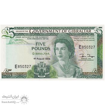 اسکناس 5 پوند 1988 الیزابت دوم - تک - UNC63 - جبل الطارق