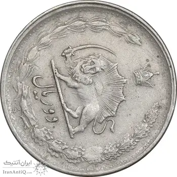 سکه 2 ریال 1349 - چرخش 80 درجه - EF40 - محمد رضا شاه