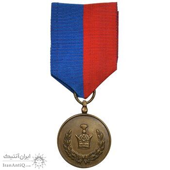 مدال برنز تاج - مدال خدمت - نوشته برجسته - ضرب ایران - با روبان - EF - رضا شاه