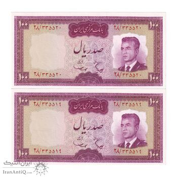 اسکناس 100 ریال (هویدا - سمیعی) - جفت - UNC64 - محمد رضا شاه